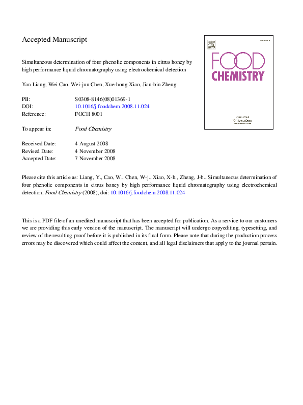 (PDF) Accepted Manuscript Simultaneous determination of four phenolic ...