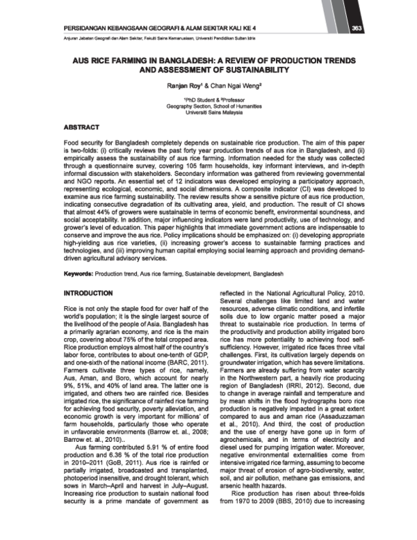 (PDF) Aus Rice Farming in Bangladesh: A Review of Production Trends and ...