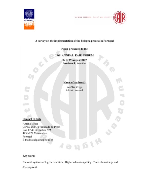 (PDF) Survey on the implementation of the Bologna process in Portugal