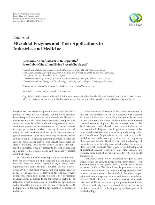 (PDF) Microbial Enzymes and Their Applications in Industries and Medicine