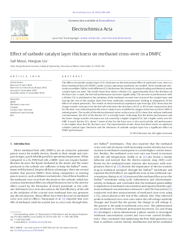 Effect of cathode catalyst layer thickness on methanol cross-over in a DMFC
