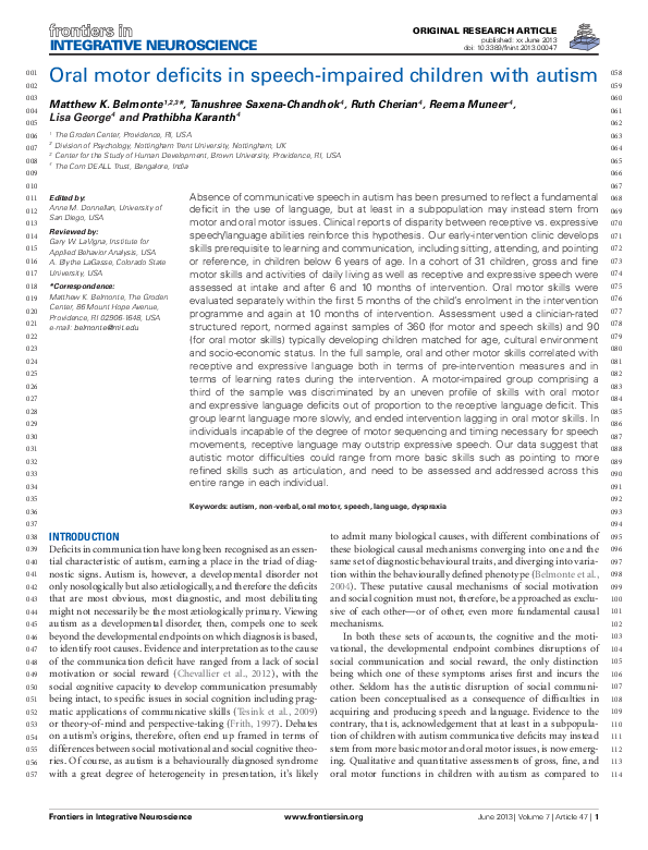 (PDF) Oral Motor deficits in speechimpaired children with autism