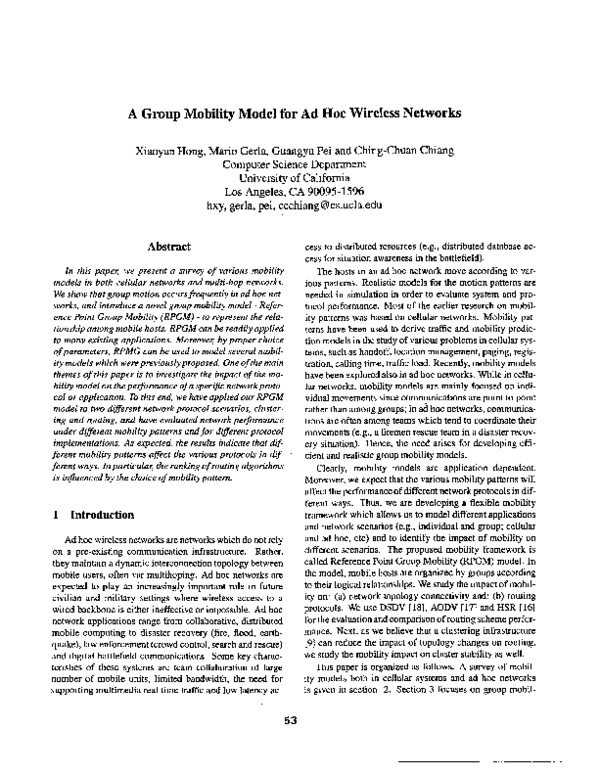 (PDF) A group mobility model for ad hoc wireless networks