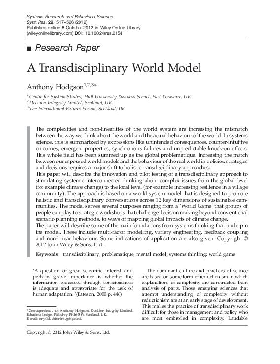 (PDF) A Transdisciplinary World Model