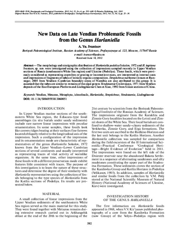 (PDF) New Data on Late Vendian Problematic Fossils from the Genus