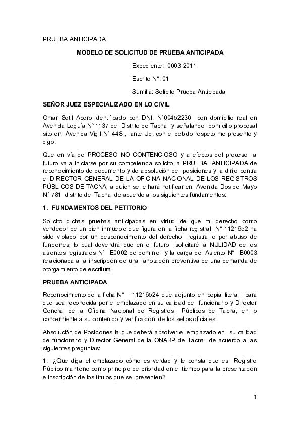 Doc 97052213 Modelo De Solicitud De Prueba Anticipad1 Jhon Julio Cesar Olortegui Oliveira Academia Edu