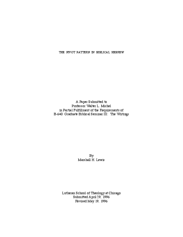 (PDF) The Pivot Pattern in Biblical Hebrew