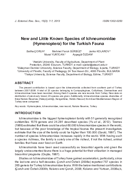(PDF) New and Little Known Species of Ichneumonidae (Hymenoptera) for ...