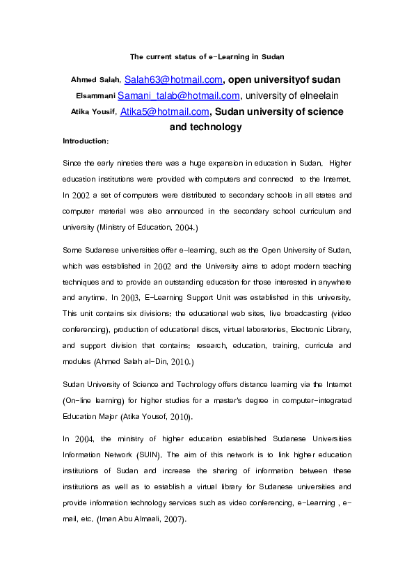 Pdf The Current Status Of E Learning In Sudan Pdf The Current Status Of E Learning In Sudan