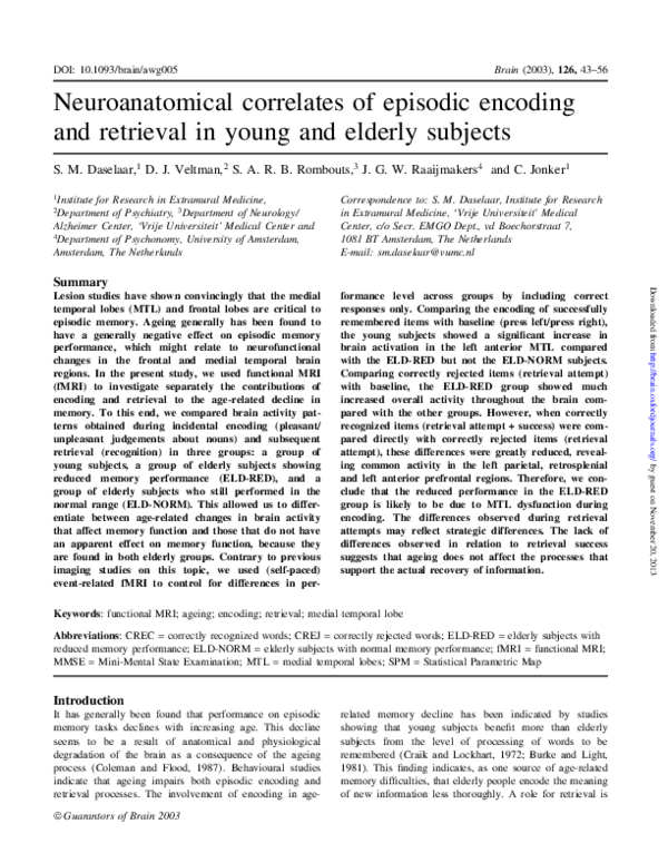 (PDF) Neuroanatomical correlates of episodic encoding and retrieval in ...