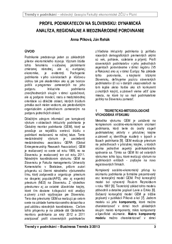 (PDF) Profil podnikateľov na Slovensku: Dynamická analýza, regionálne a ...