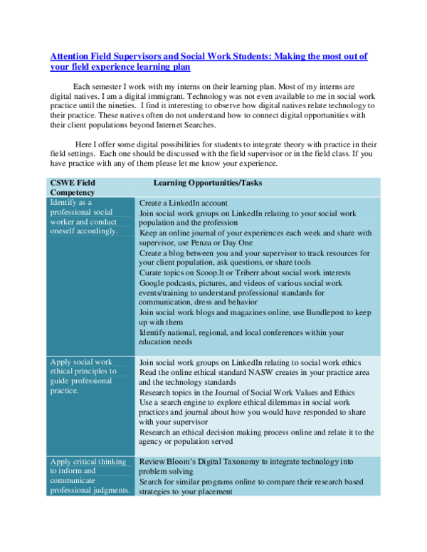 (PDF) CSWE Field Competency Learning Opportunities for a Digital Age