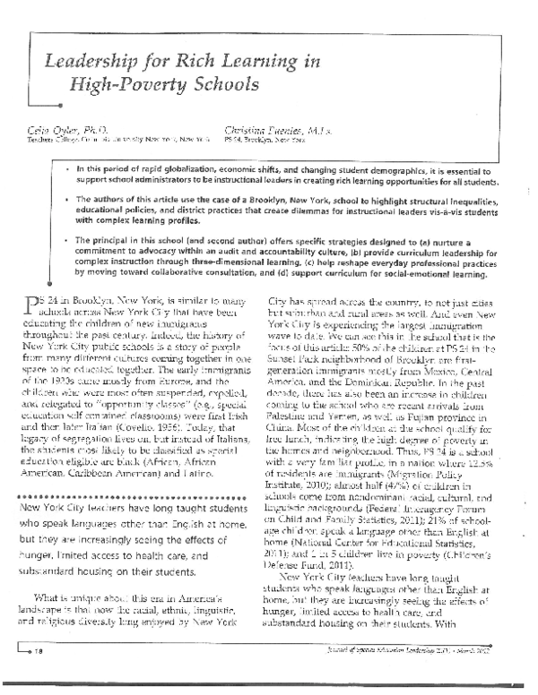 (PDF) Leadership for Rich Learning in High Poverty School