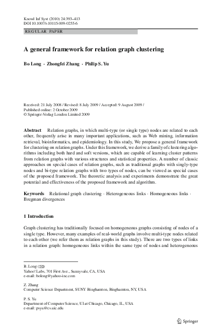(PDF) A general framework for relation graph clustering
