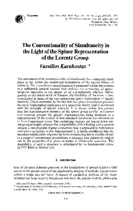 (PDF) The Conventionality of Simultaneity in the Light of the Spinor ...