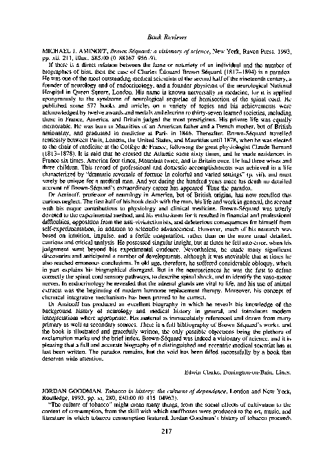 PDF) review of Jordan Goodman, Tobacco in history: the cultures of  dependence,
