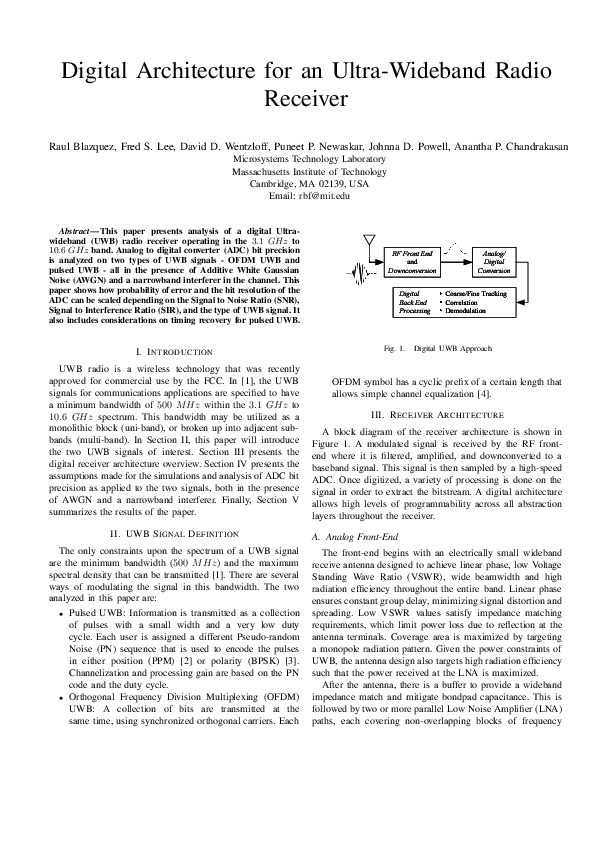(PDF) Digital architecture for an ultra-wideband radio receiver