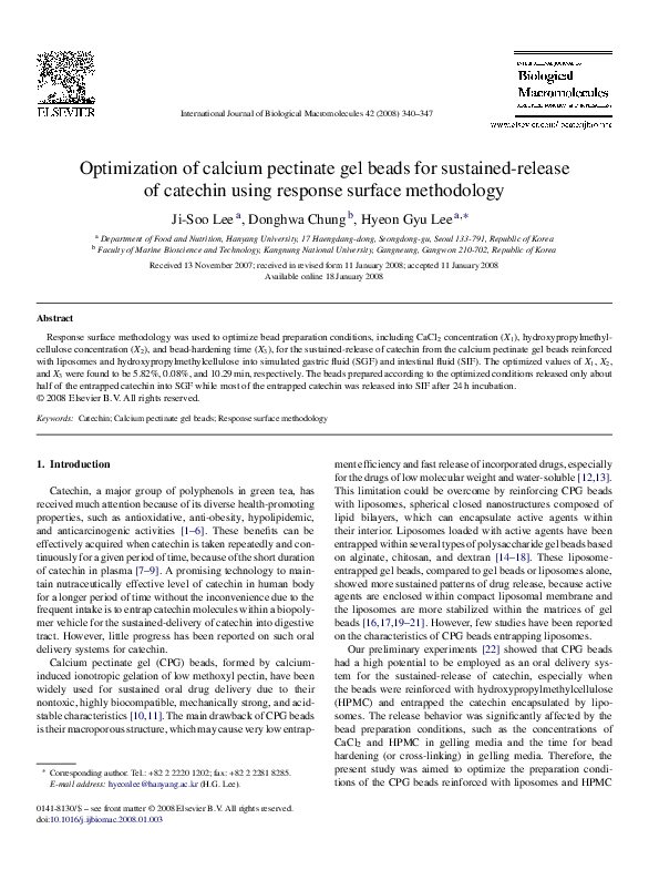 (PDF) Optimization of calcium pectinate gel beads for sustainedrelease