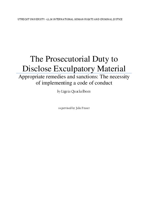 (PDF) The Prosecutorial Duty to Disclose Exculpatory Material ...