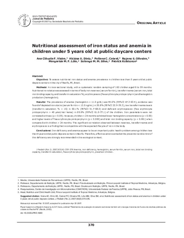 (PDF) Nutritional assessment of iron status and anemia in children ...