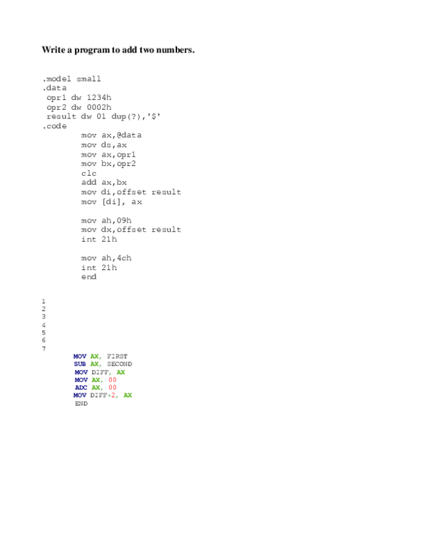 (DOC) Write a program to add two numbers