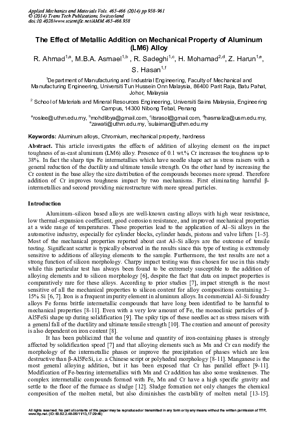 (PDF) The Effect of Metallic Addition on Mechanical Property of ...