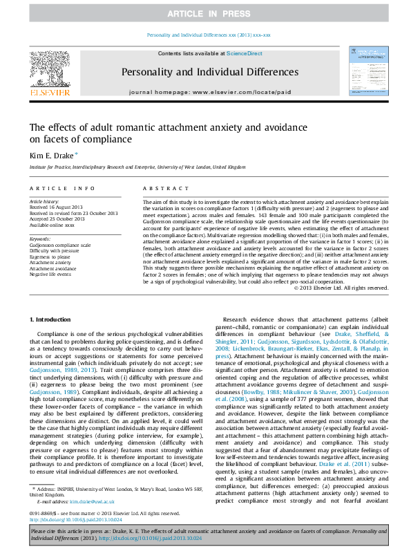 (PDF) The effects of adult romantic attachment anxiety and avoidance on ...