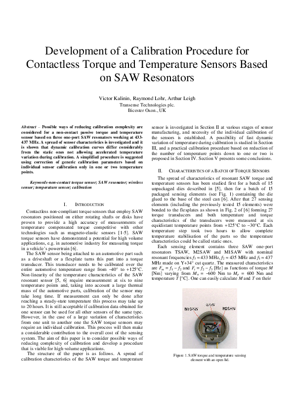 (PDF) Development of a calibration procedure for contactless torque and ...