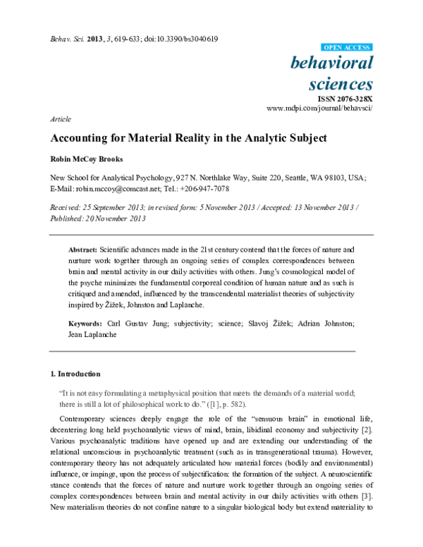 (PDF) Accounting for Material Reality in the Analytic Subject Robin