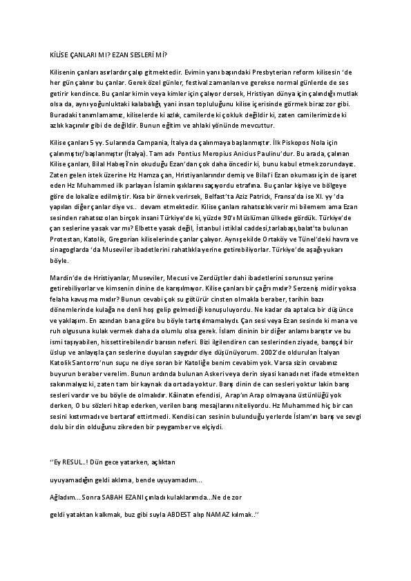 First page of “KİLİSE ÇANLARI MI, EZAN SESLERİ Mİ?”