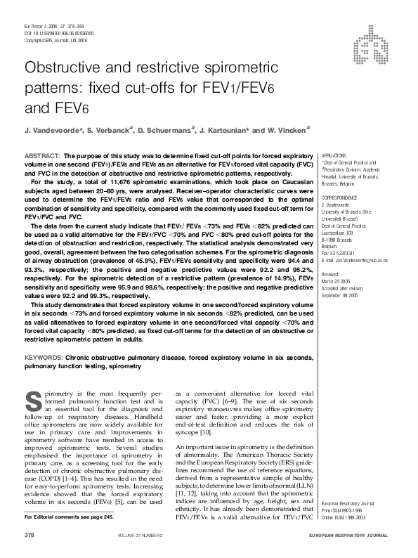 (PDF) Obstructive and restrictive spirometric patterns: fixed cut-offs ...