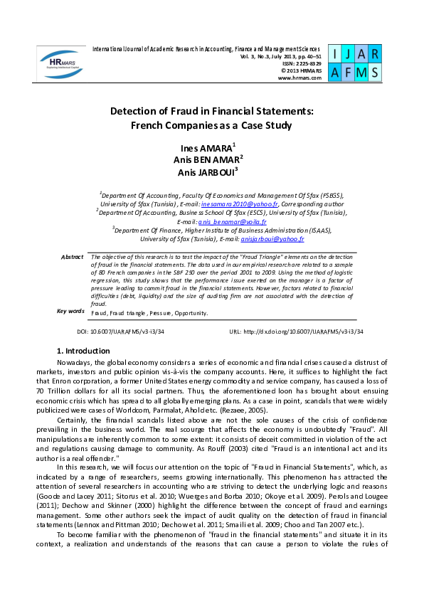 (PDF) Detection of Fraud in Financial Statements: French Companies as a ...