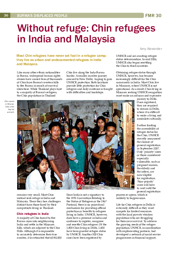 Pdf Without Refuge Chin Refugees In India And Malaysia Amy Smith Academia Edu