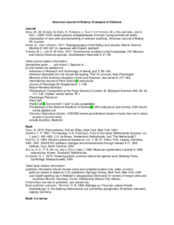PDF) American Journal of Botany: Examples of Citations | mahona 