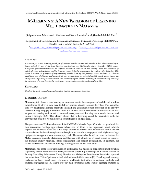 (PDF) M-LEARNING: A NEW PARADIGM OF LEARNING MATHEMATICS IN MALAYSIA