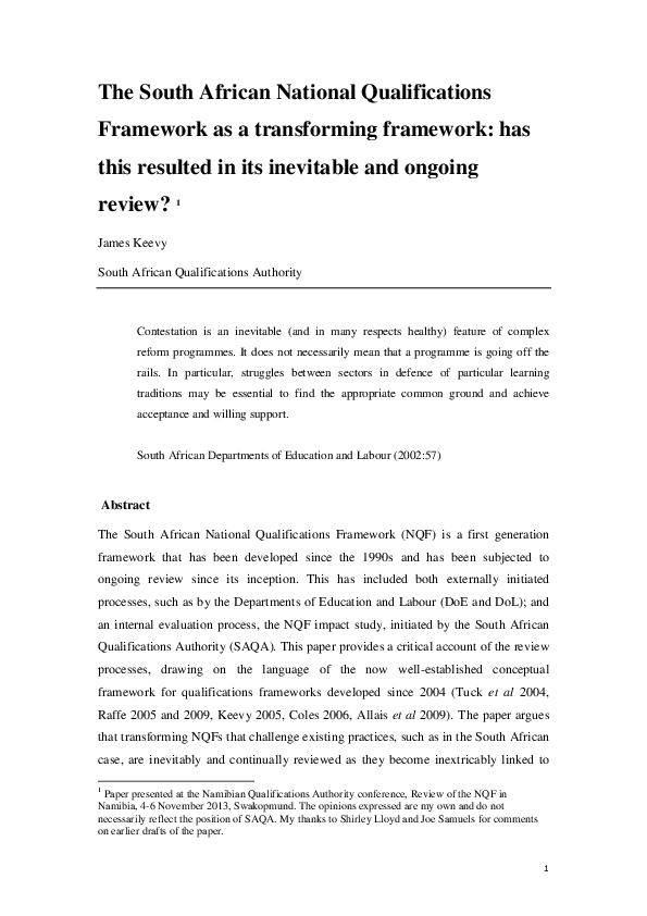 (PDF) The South African National Qualifications Framework as a