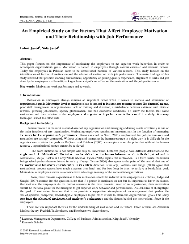 (PDF) An Empirical Study on the Factors That Affect Employee Motivation ...