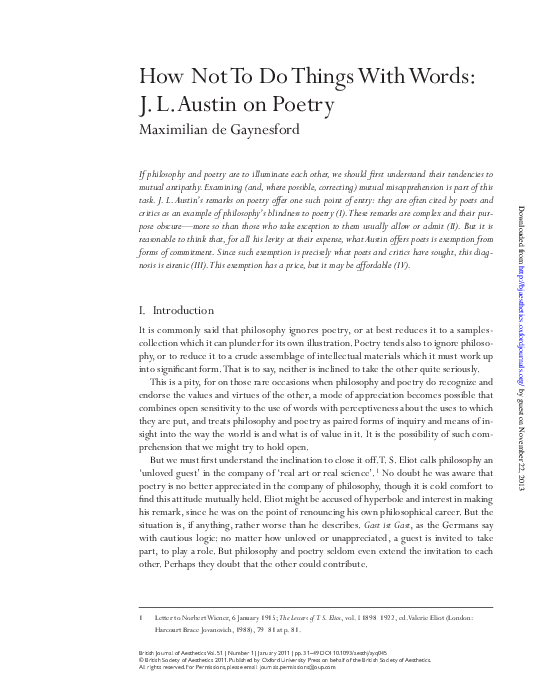 (PDF) How Not To Do Things With Words JL Austin on Poetry