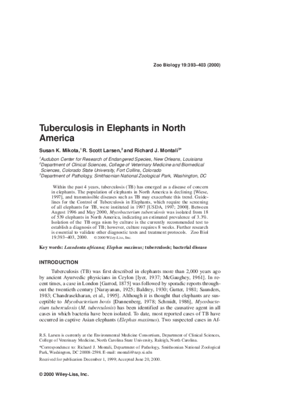 (PDF) Tuberculosis in elephants in North America