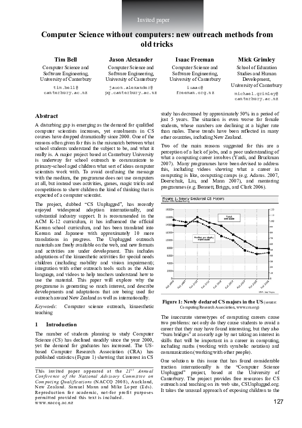 (PDF) Computer Science Without Computers: New Outreach Methods From Old ...