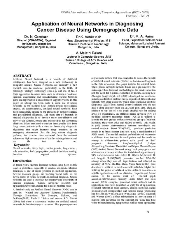 (PDF) Application of Neural Networks in Diagnosing Cancer Disease using ...