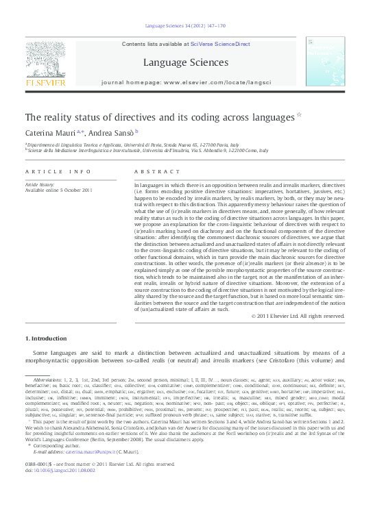 (PDF) The reality status of directives and its coding across languages