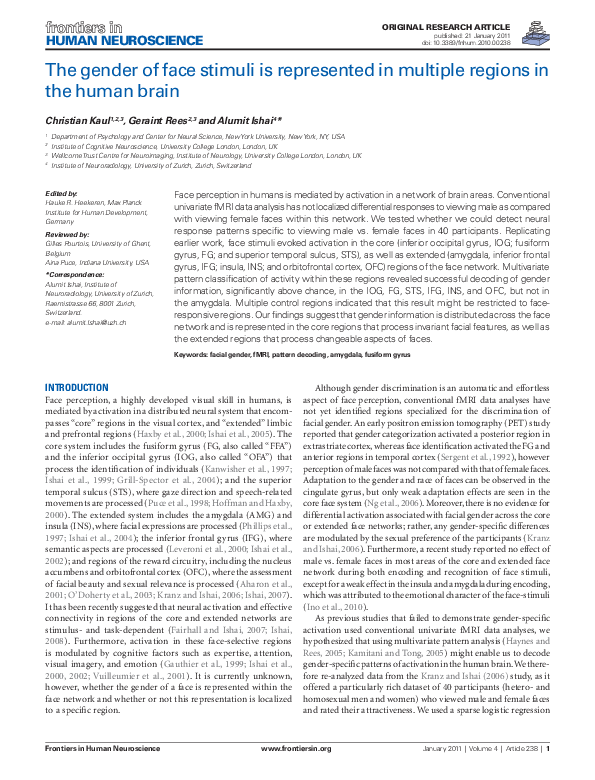 (PDF) The gender of face stimuli is represented in multiple regions in ...