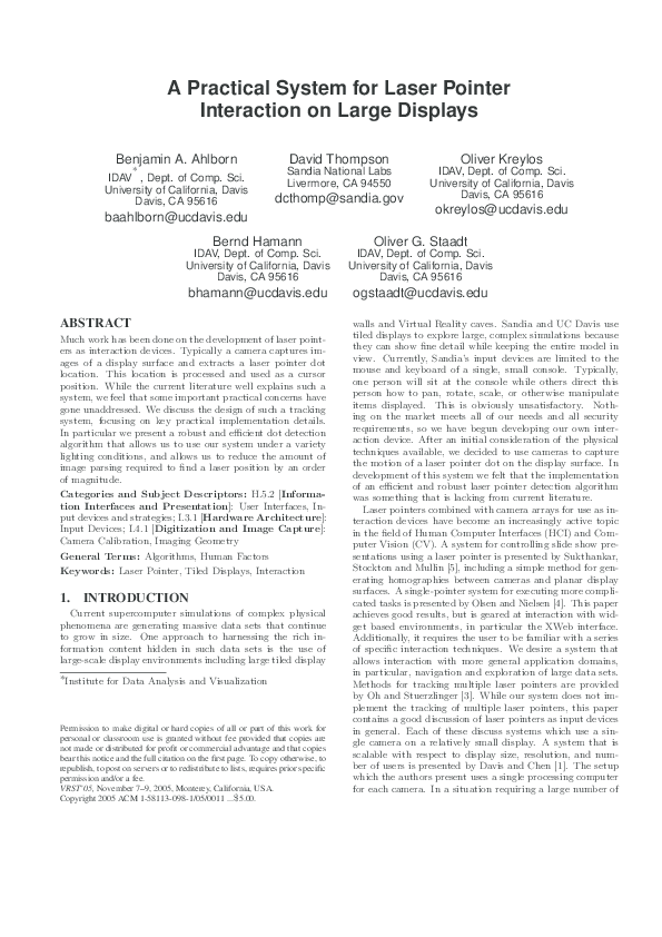 (PDF) A Practical System for Laser Pointer Interaction on Large Displays