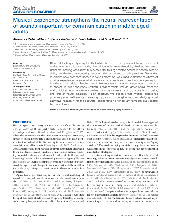 (PDF) Musical experience strengthens the neural representation of ...