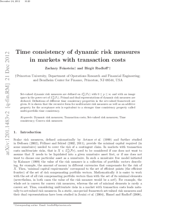 (PDF) Time consistency of dynamic risk measures in markets with ...