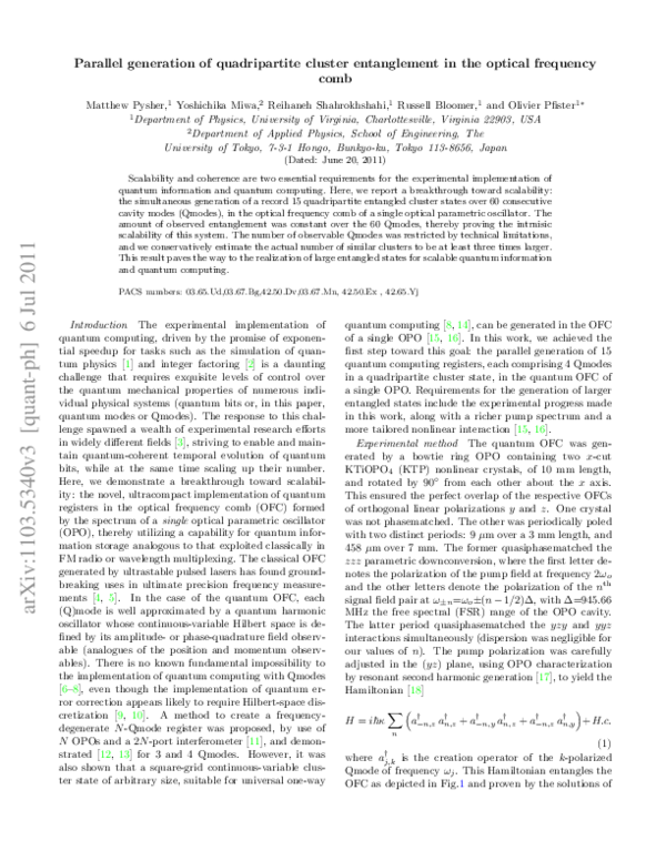 (PDF) Parallel generation of quadripartite cluster entanglement in the ...