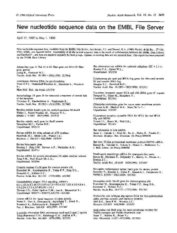 (PDF) New nucleotide sequence data on the EMBL File Server