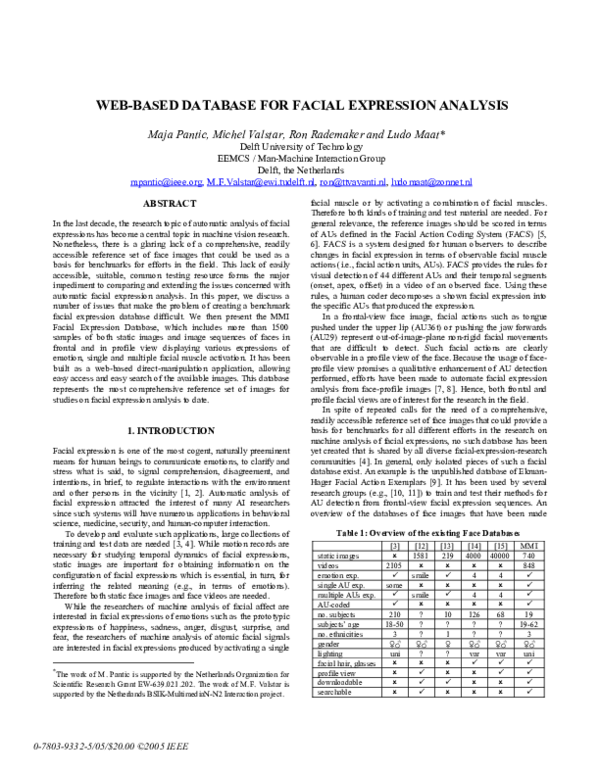 (PDF) Web-Based Database for Facial Expression Analysis