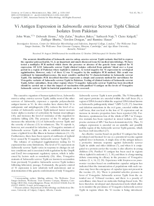 (PDF) Vi antigen expression in Salmonella enterica serovar Typhi ...